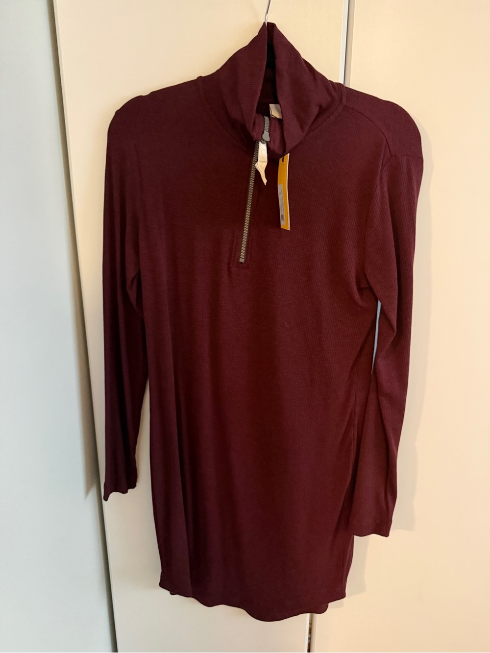 Lole Long-Sleeve Ribbed Tunic Dress in Burgundy